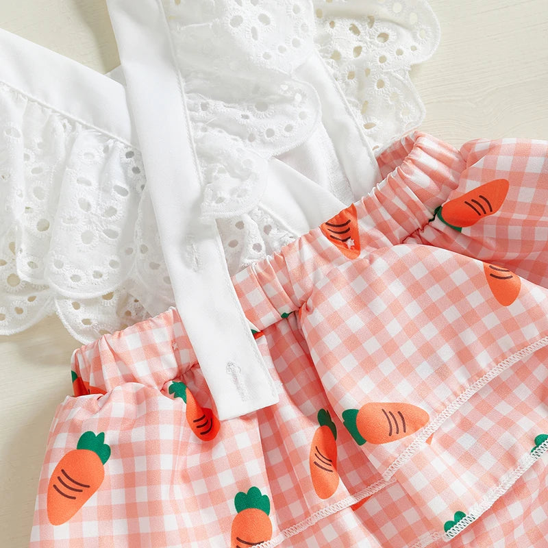 VISgogo Conjuntos de Pascua para Bebé Niña: Bodysuit Calado sin Mangas Cuello Cuadrado con Estampado de Zanahorias y Diadema con Lazo