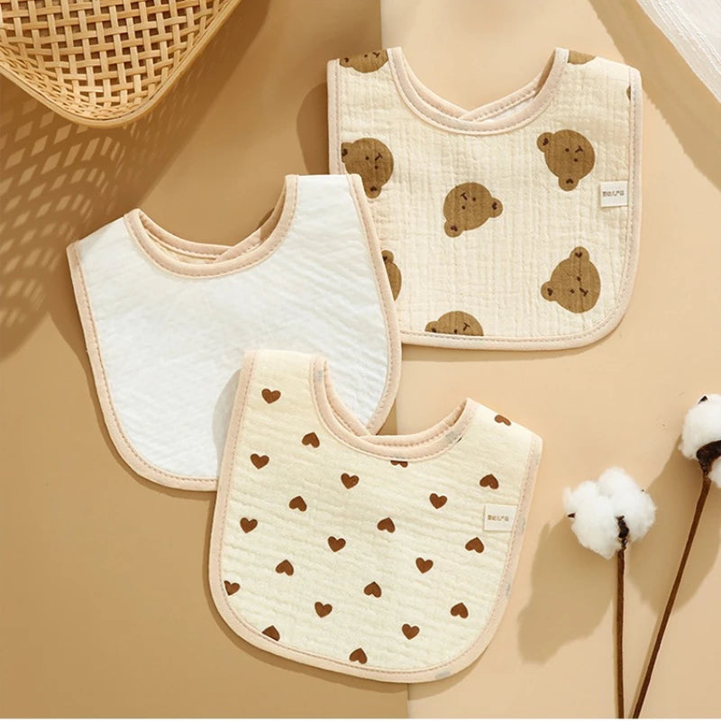7pcs Cotton Baby Bibs Waterproof Burp Cloths Newborn Saliva Towel Cartoon Print Babies Accessories Baby Feeding Bib Items