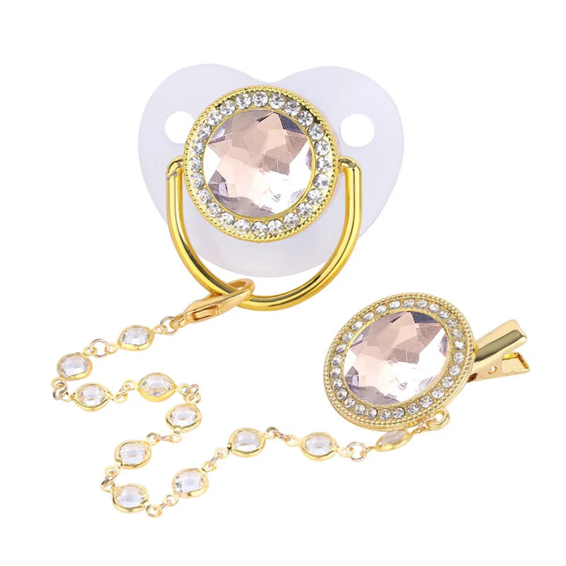 All Zircon Baby Pacifier Crystal Beads Chain Clips with Cover Newborn Boys Girls Silicone Pacifiers Holder Infant Shower Gifts