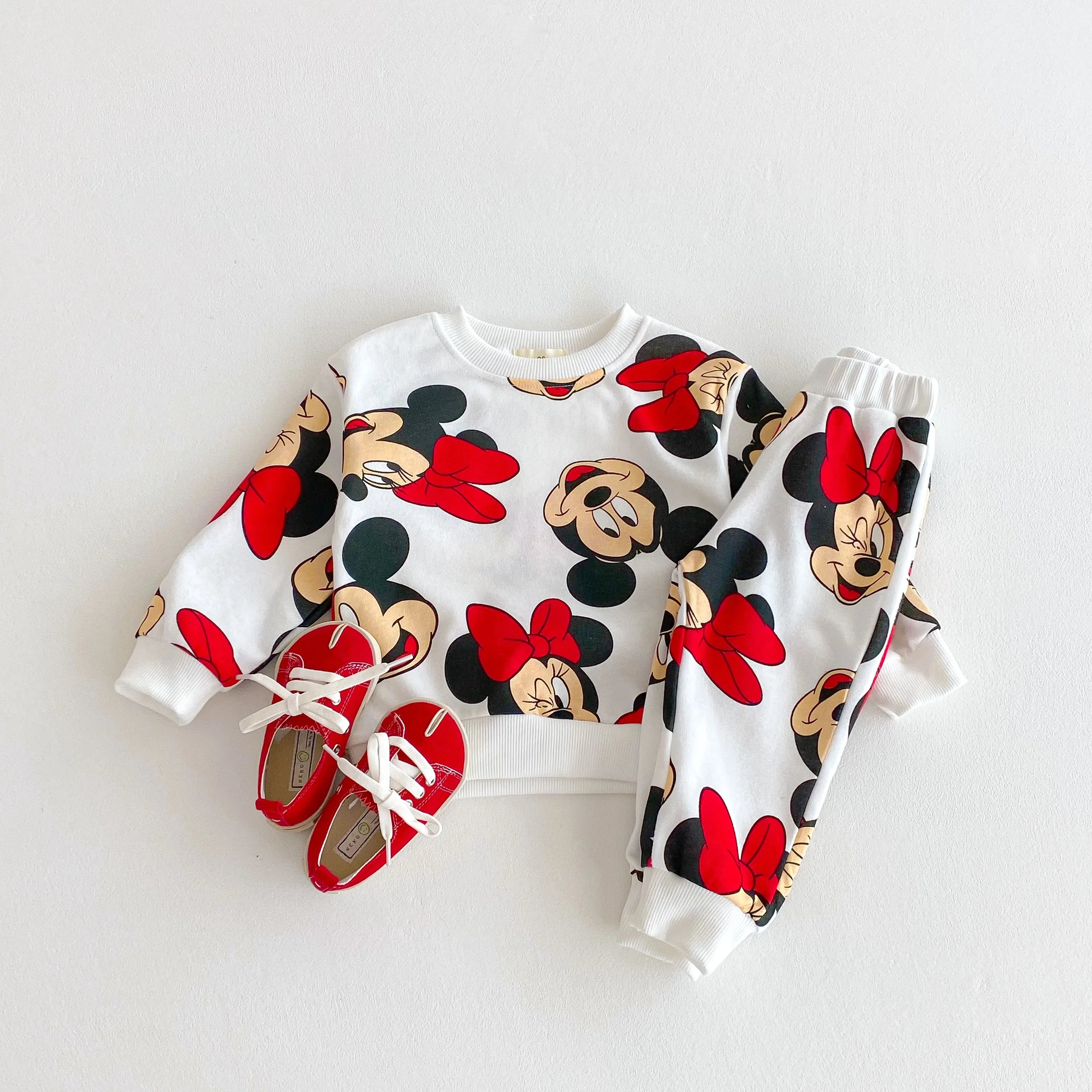 Minnie de Dibujos Animados Bebé Niña Lindo Traje de Manga Larga Holgado de Moda Chándales de Niños Ropa para Niños Pequeños Sudadera + Pantalones 2 piezas/conjunto
