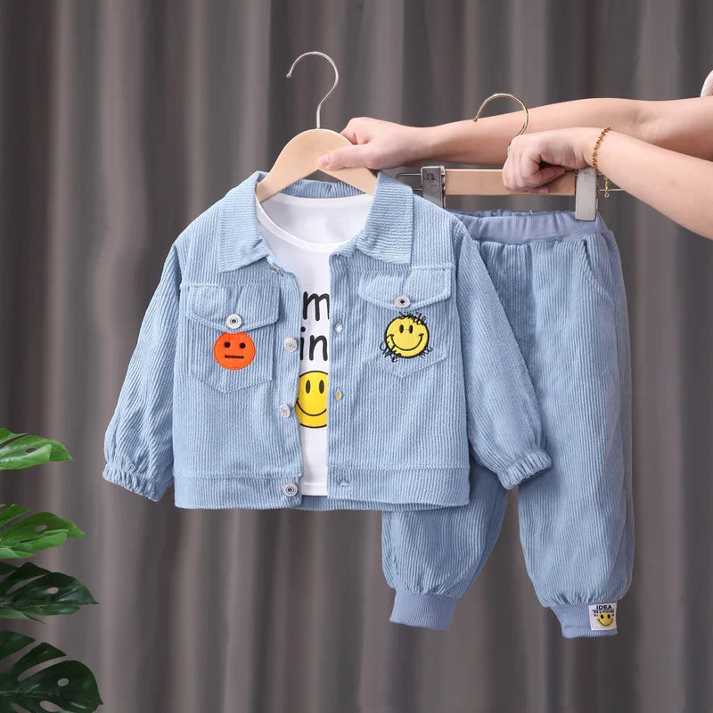 Toddler Baby Boys girl Clothes Set spring autumn corduroy Cartoon Clothing Sets Boys Hoodies Jacket And Pants Kids Suit 0-5Y