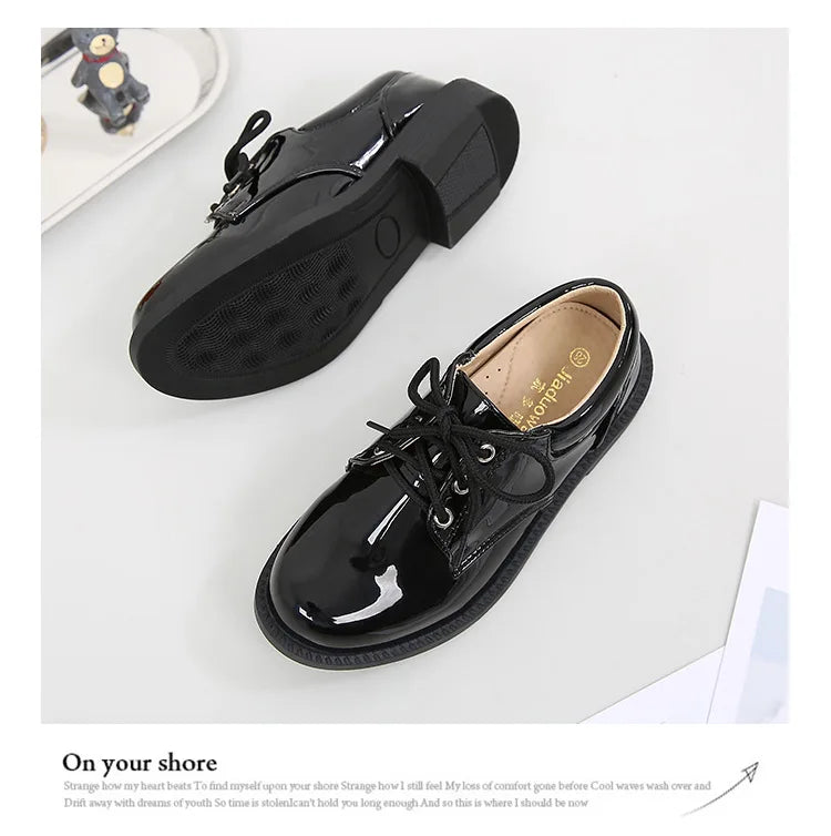 New Big Kids Loafers Boys Patent Leather Shoes Adult British Style Dress Shoes Men Casual Versatile Shoes Soft Sole Comfortable