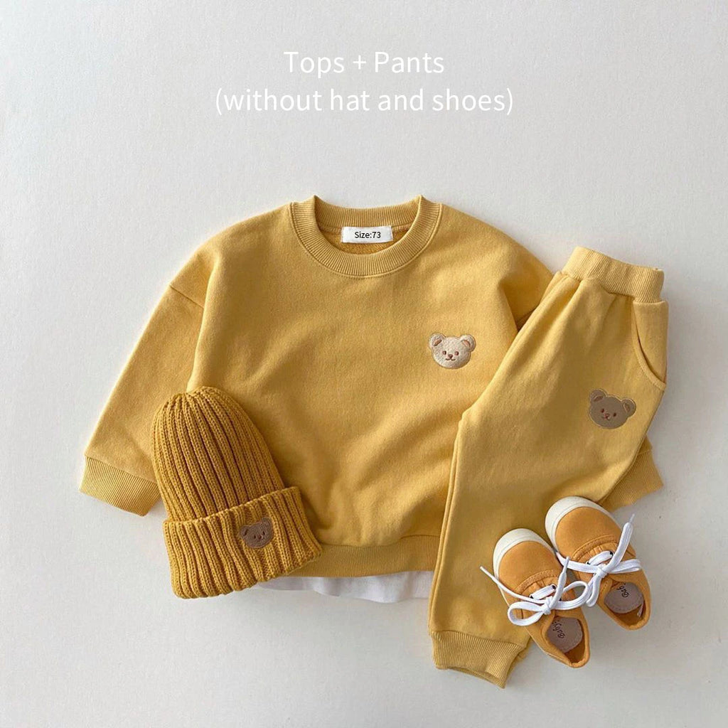 Conjuntos de ropa de otoño para bebés niños y niñas, conjunto de ropa para bebés, sudadera deportiva con oso y pantalones, 2 piezas, trajes