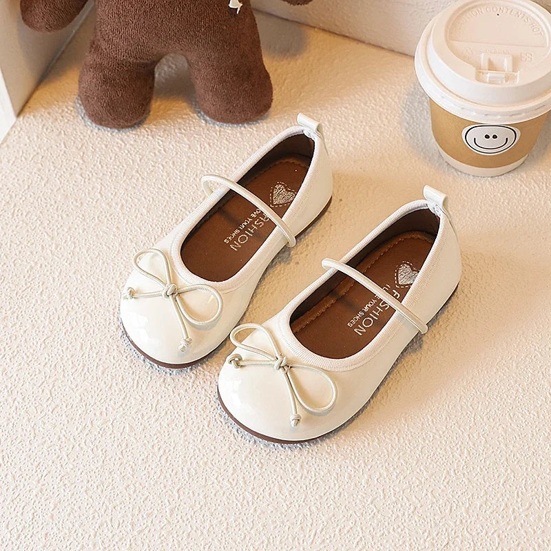 Girl Leather Shoes Simple Bowknot Princess Versatile Children's Flats Fashion Spring Autumn Kids Causal Ballet Loafers Trend New