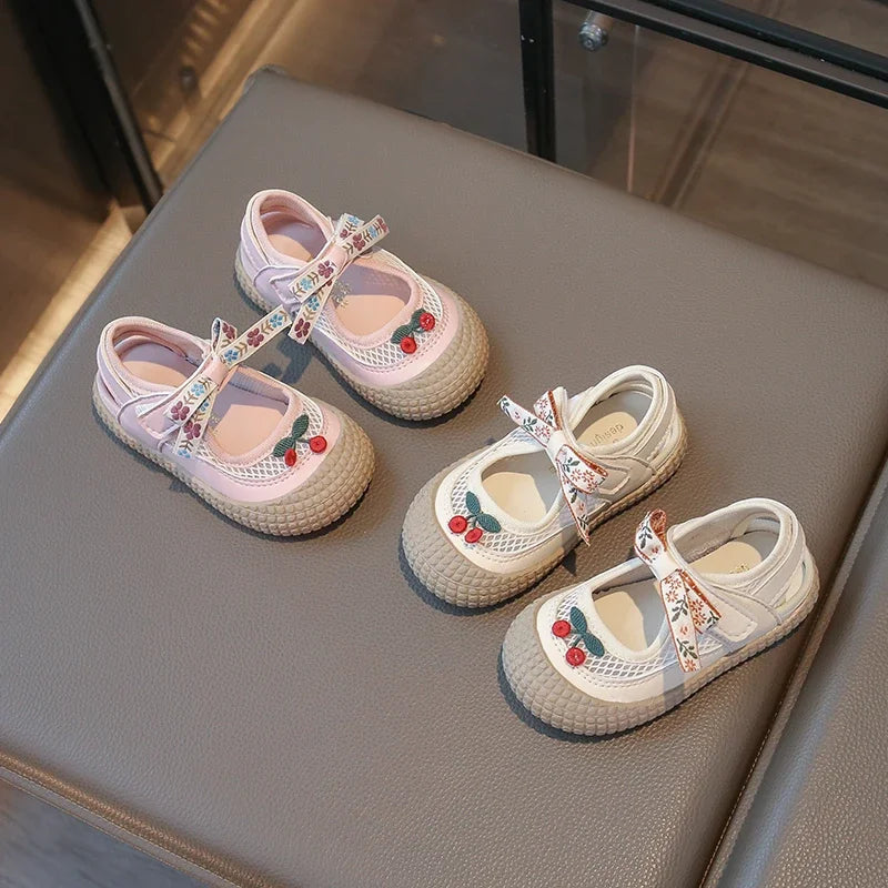 Baby Girls Sandals Cut-outs Cherry Children Beach Shoes Toddler Kids Summer Princess Shoes Anti Slip Soft Sole Babies Sandals