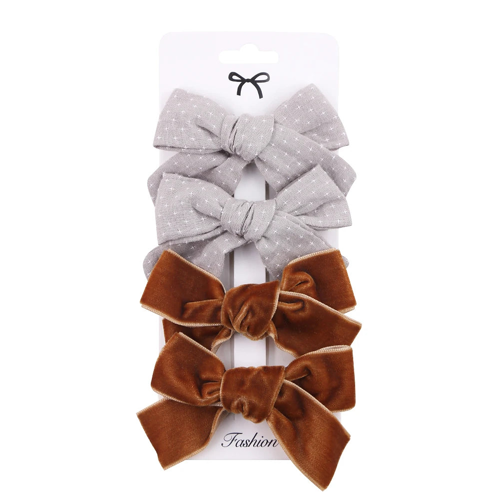4Pcs/Set Baby Bows Hair Clips Muslin Girls Hairpins Hairclip For Kids Cotton Linen Barrette Flower Print Side Pin  Accessories