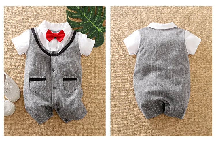 0-18 Baby-Bodysuit Gentleman Style Elegant Formell Baumwolle Bequem Weich Jungen Und Mädchen Sommer Kurzarm Neugeborenenkleidung