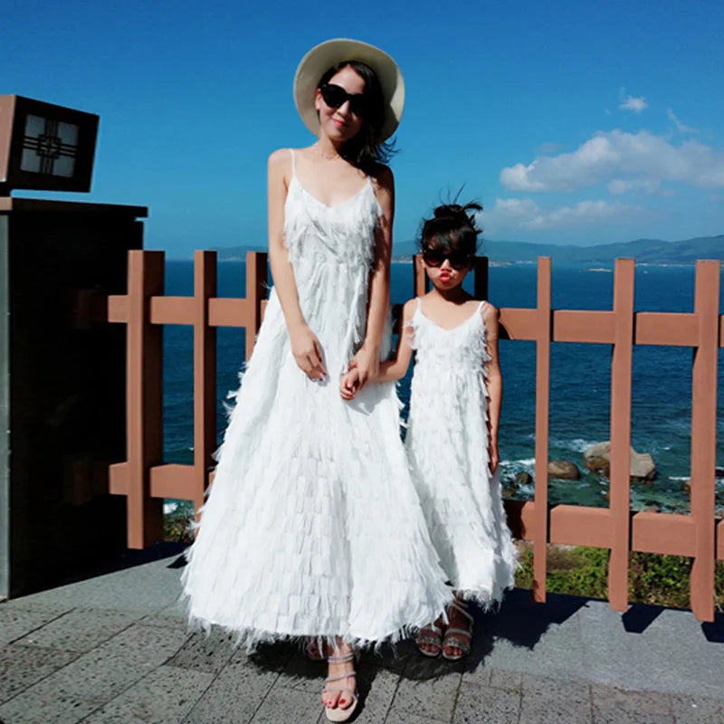Mom Daughter Dress Solid Color Long Gown Family Matching Outfits Halter Dress With Suspenders New Fashion Mommy Girls Clothes
