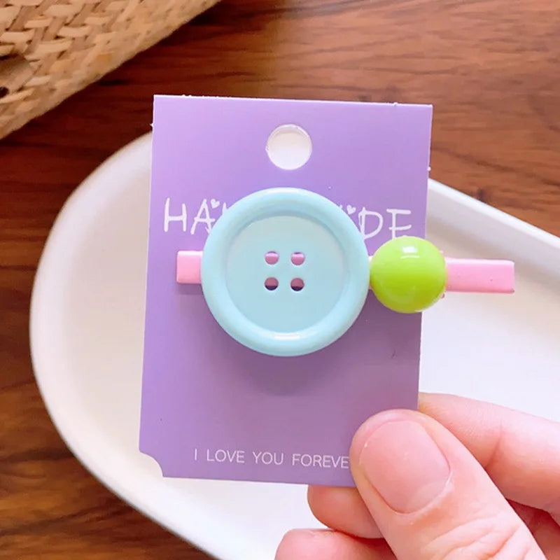 2023 New Baby Girl Cute Button Hairpin Bangs  Clip Candy Color Hair Barrettes Children's Hair Clip Hair Accessories For Kids