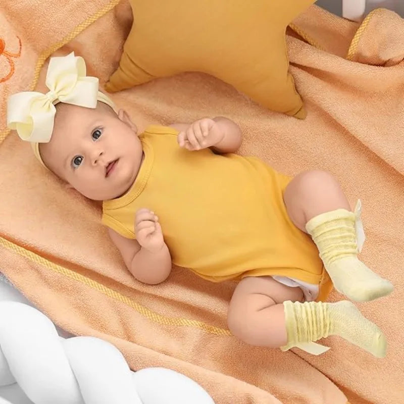 Baby Girls Big Bow Headband and Knee High Socks Cute Bows Lace Soft Super Elastic Headband for Newborn Infant Toddlers Headwear