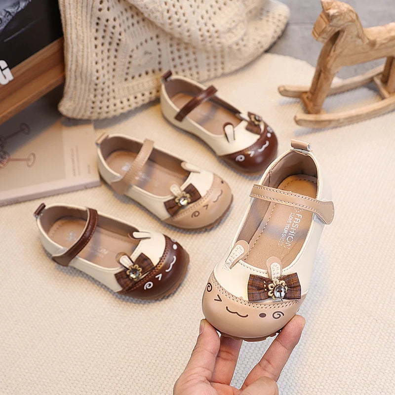 Baby Girls Leather Shoes with Cartoon Ornament 2026 New Spring Toddler Ballet Flats Soft Sole Trendy Kawaii Style Party Dress Up