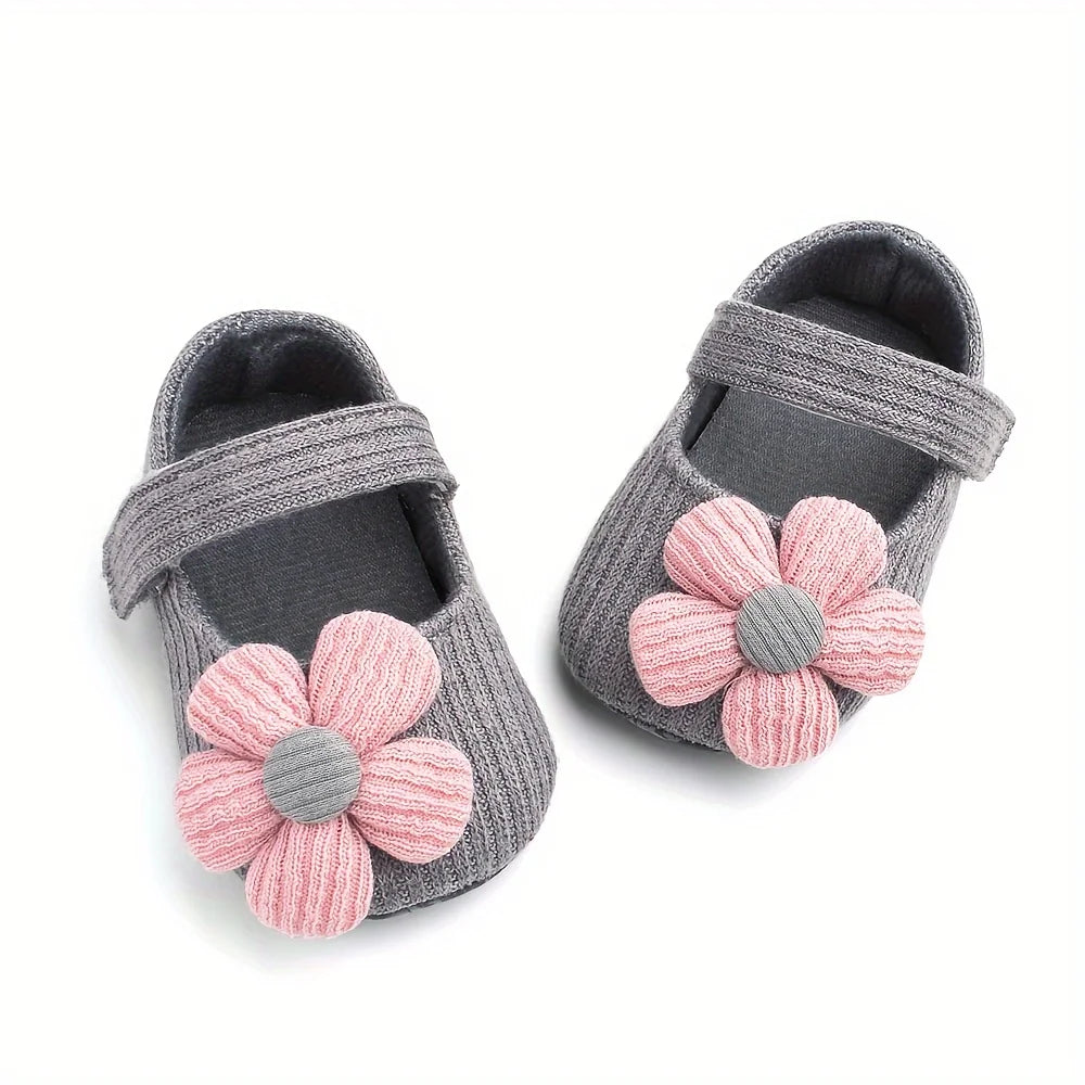1Pair Baby Walking Shoes, Cute Flower Soft Sole Cloth Shoes, Adjustable Elastic, Suitable for 0-1 Years Old Baby Daily Wear