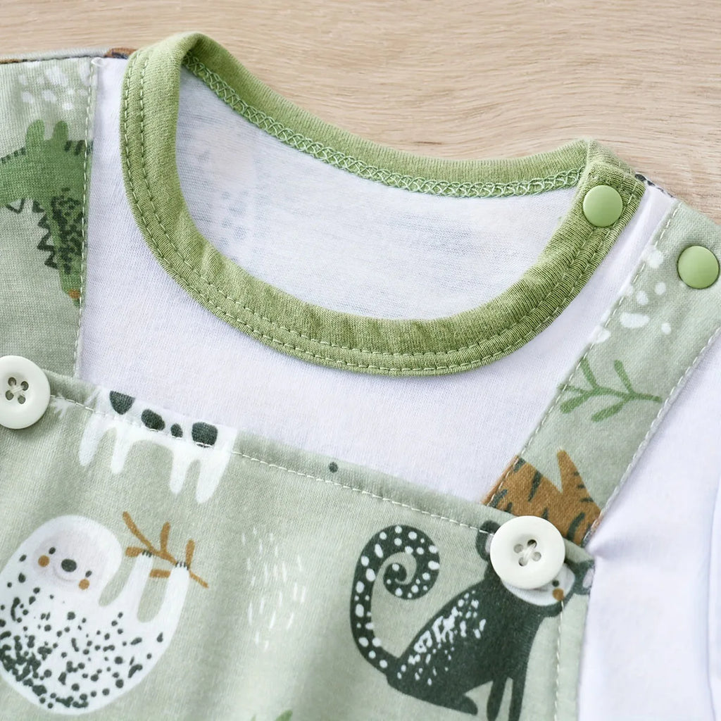 IURNXB Bezaubernder Strampler mit Zootier-Print für Jungen, Neugeborene, Baby, Faux-Zweiteiler, Body mit kurzen Ärmeln, Freizeitkleidung