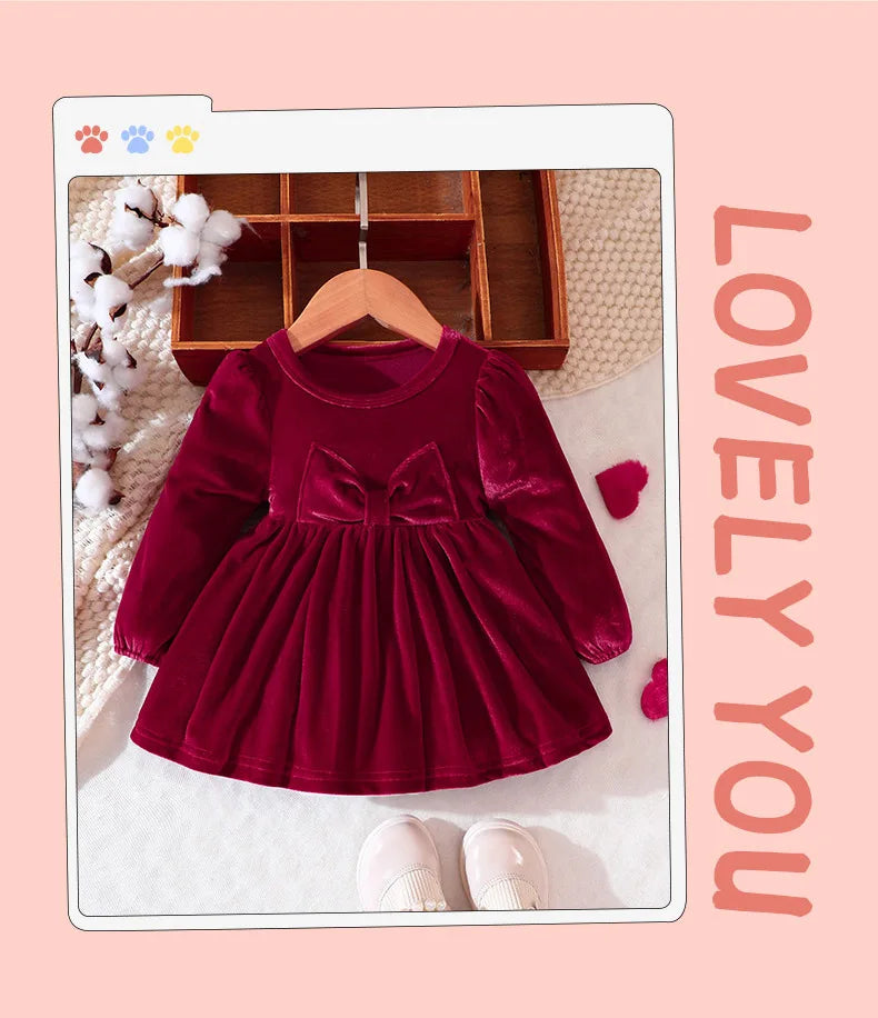 Prowow Baby Velvet Dresses New Year Long Sleeve Front Bow Purple Dress For Newborns Toddler Girls Christmas Costume 2026