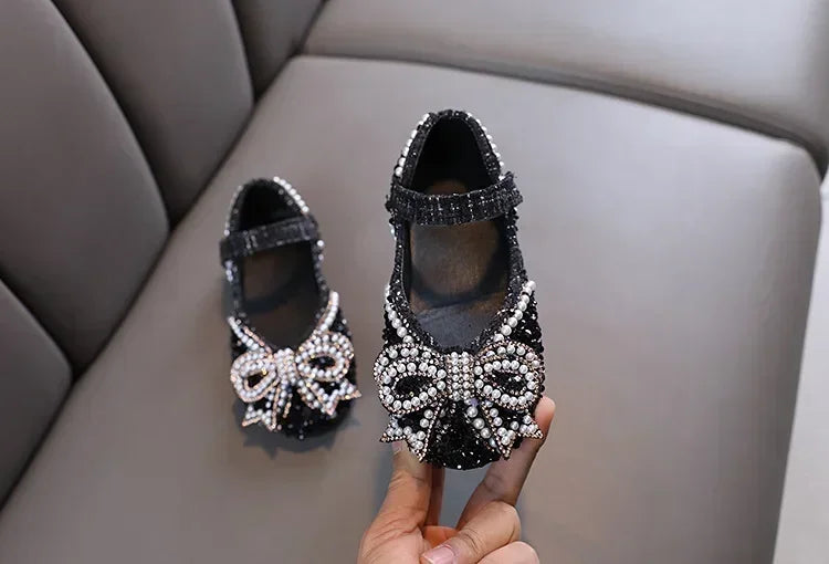 Sandalias para niñas, moda, lentejuelas, diamantes de imitación, lazo, zapatos de princesa para bebé, sandalias planas para niños, tallas 21-36