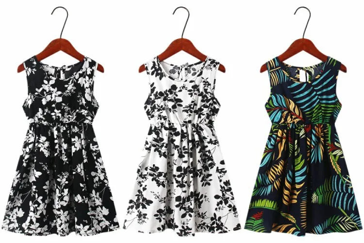 New Mother Daughter Summer Dresses Sleeveless Floral Flower Print Sundress Mom Mommy and Me Beach Dress Family Matching Outfits