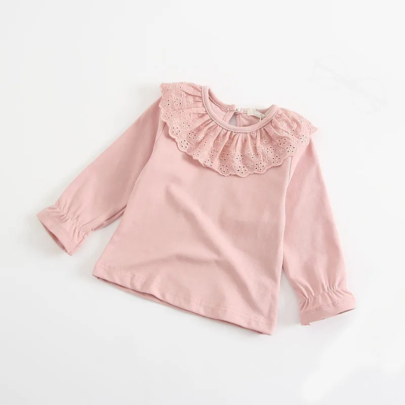 Baby Girls White Blouse Spring Autumn Lace Girls Shirt Long-Sleeve Tops Toddler Kids Clothing 0-24m Infant Blouses