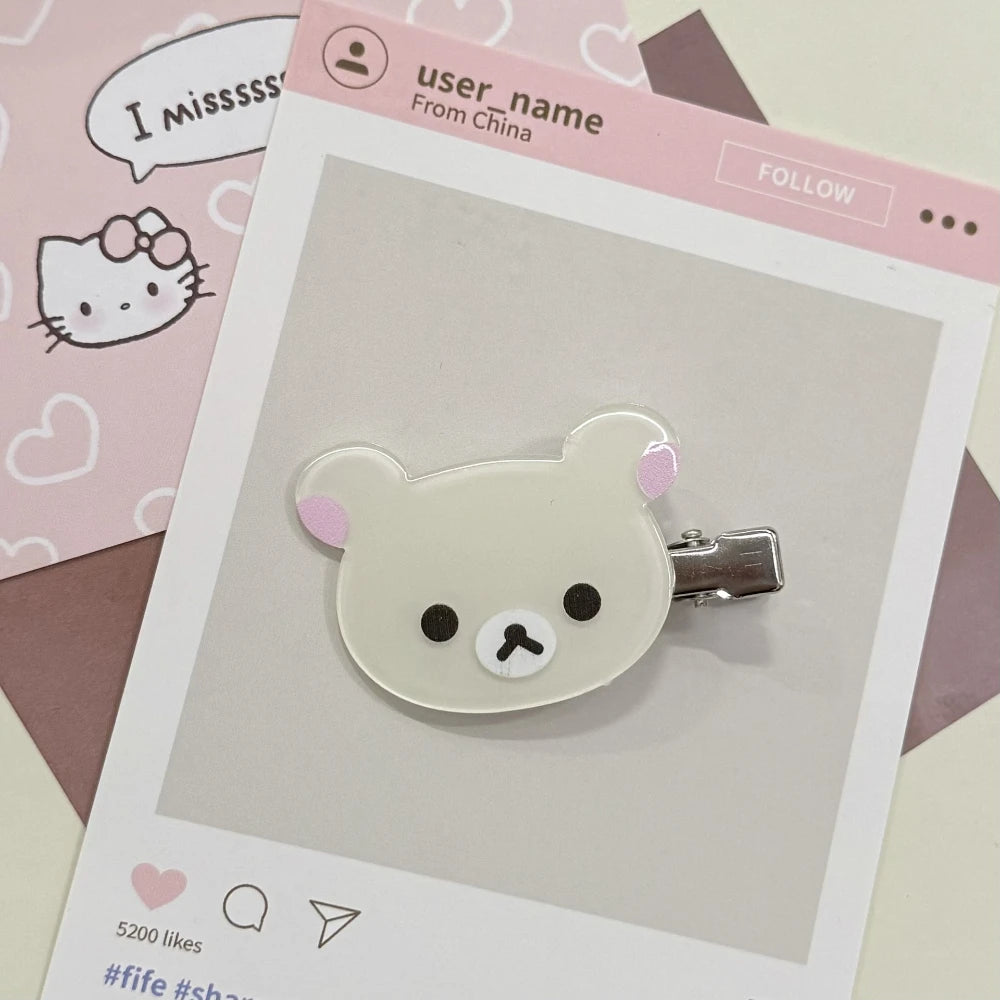 Rilakkuma Korilakkuma Hair Clips Anime Bear Head Cute Hair Pins and Clips Headwear Kawaii Hair Accessories for Women Girls