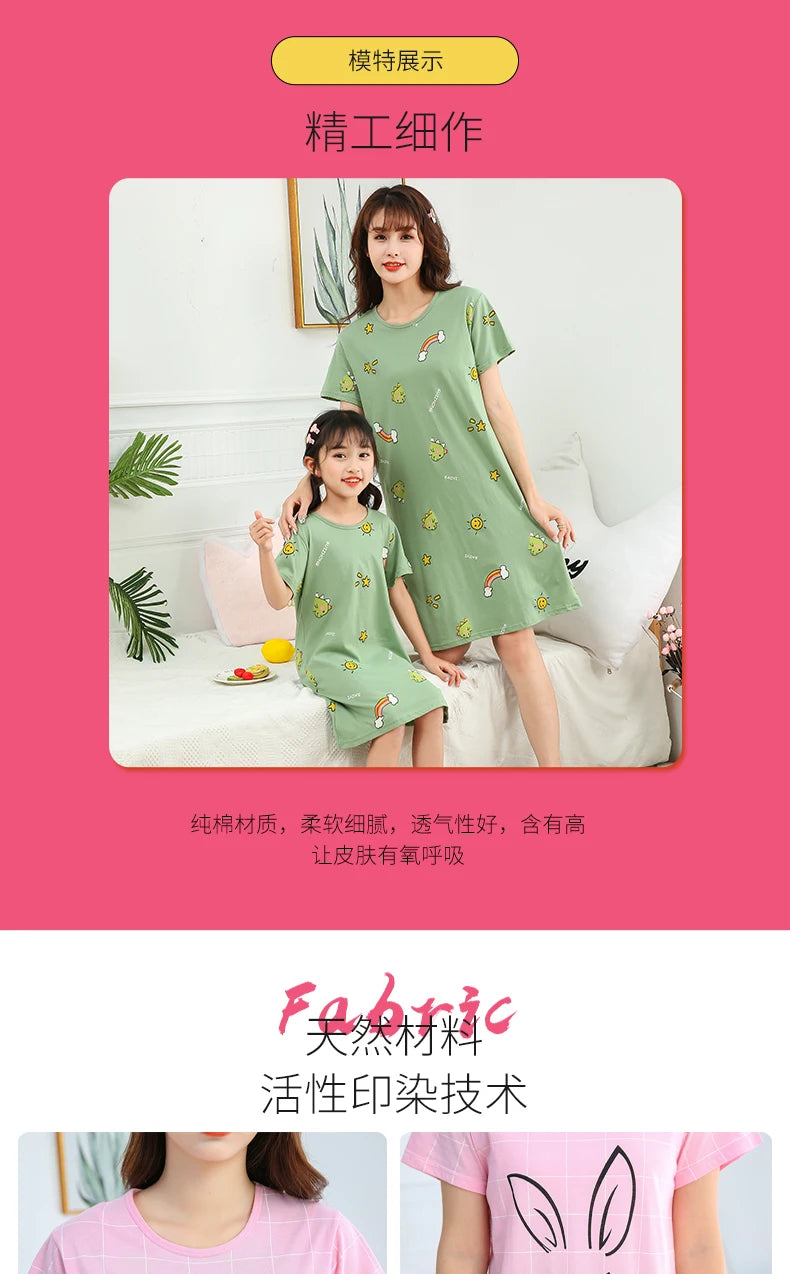 Summer Mom Daughter Night Dress Family Pajamas Sleepwear Kids Girl Nightgown Pajamas for Teen Girls Kids Pajamas Dress