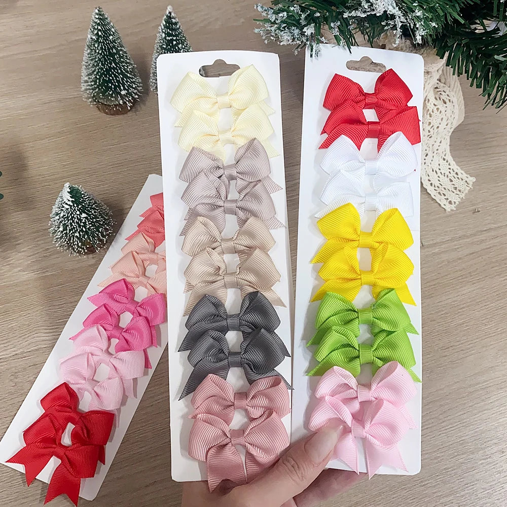 10 Stück/Set einfarbige Kinderhaarschleifen Haarklammern für Baby Mädchen handgefertigte Bandschleifen Haarnadeln Haarspangen Neujahr Haaraccessoires