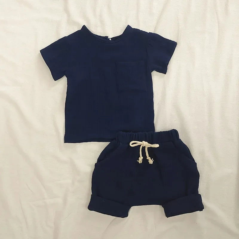 2-teiliges Baby-Outfit-Set aus Baumwolle, Neugeborenen-Mädchenkleidung, Jungen-Kleinkind-Strampler, T-Shirts und Shorts, weiche Kleidung für Babys im Säuglingsalter