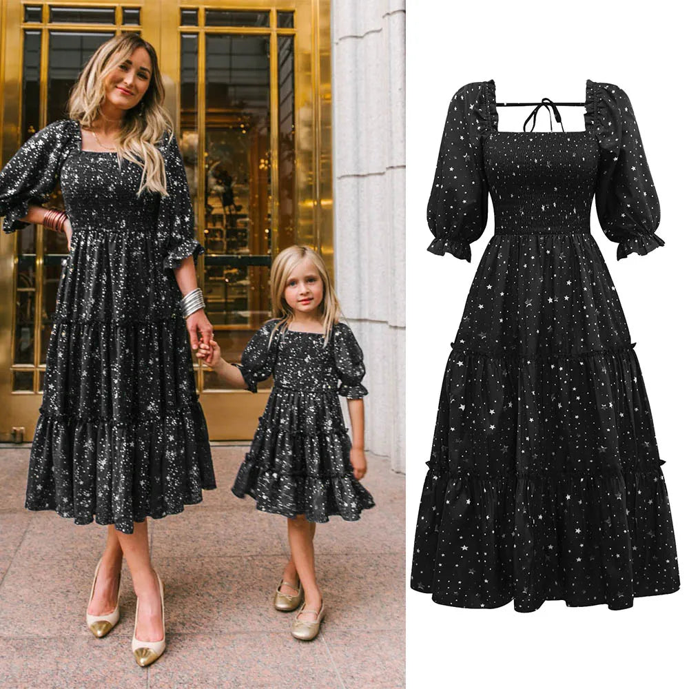 Mother and Daughter Matching Outfits Vestidos Family Matching Dresses Floral Printed Beach Family Look Dress