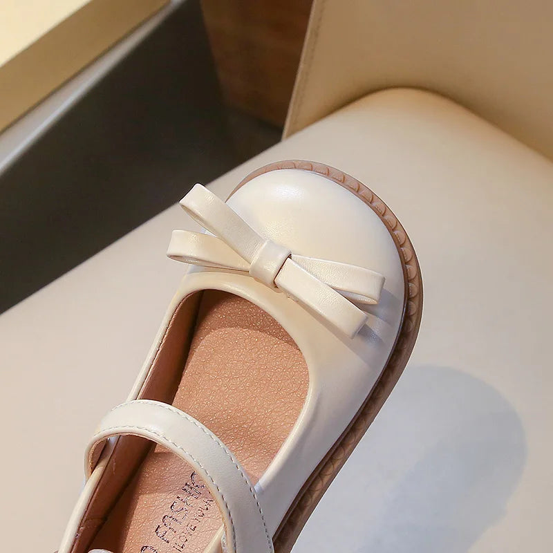 2-18 Years Old Children Leather Shoes Beige Soft Bottom Bow Girls Princess Shoes Spring Autumn Non-slip Kid Baby Single Shoes
