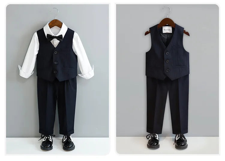 Kinder Schwarzer Klavieranzug Kinder Hochzeit Party Foto Anzug Blumenjungen Smoking Kleid Neugeborenes Baby 1 Jahr Geburtstag Kostüm