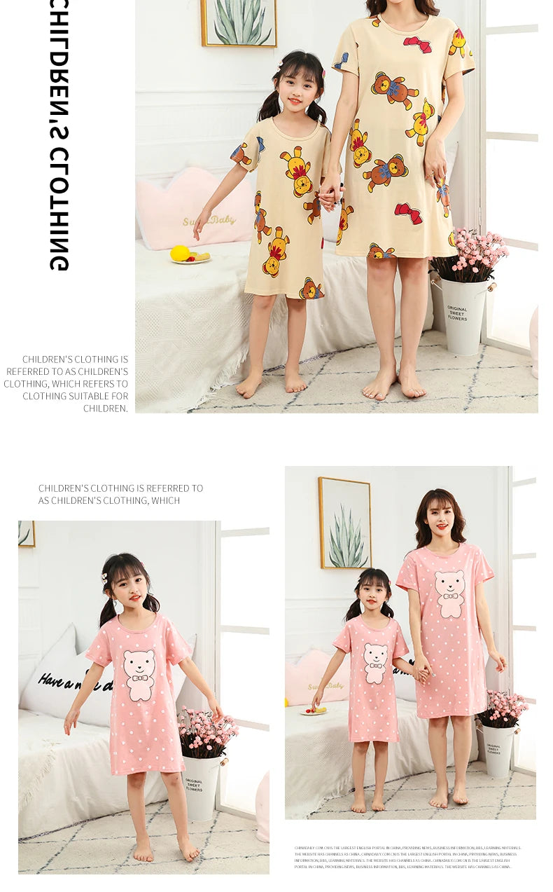 Summer Mom Daughter Night Dress Family Pajamas Sleepwear Kids Girl Nightgown Pajamas for Teen Girls Kids Pajamas Dress