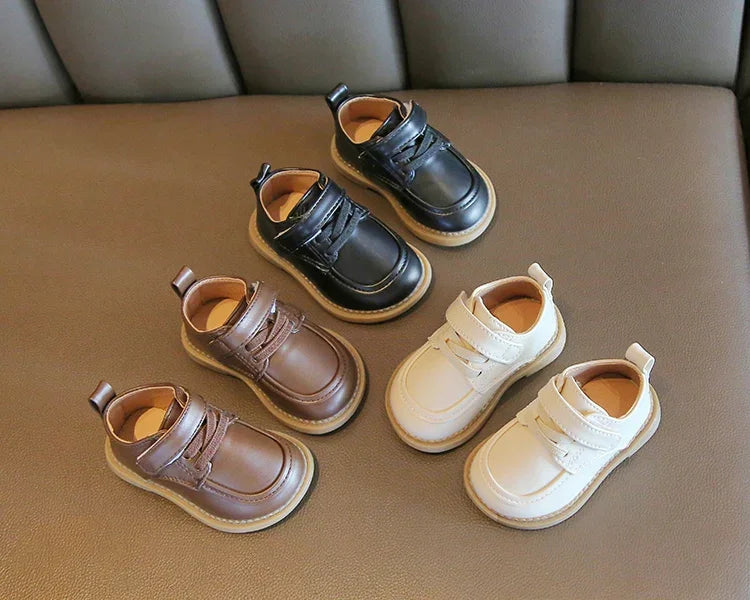 Baby Kids Small Leather Shoes British Style Boys Girls Walking Shoes Soft Sole 2024 New Children Flat Shoes Casual Comfortable