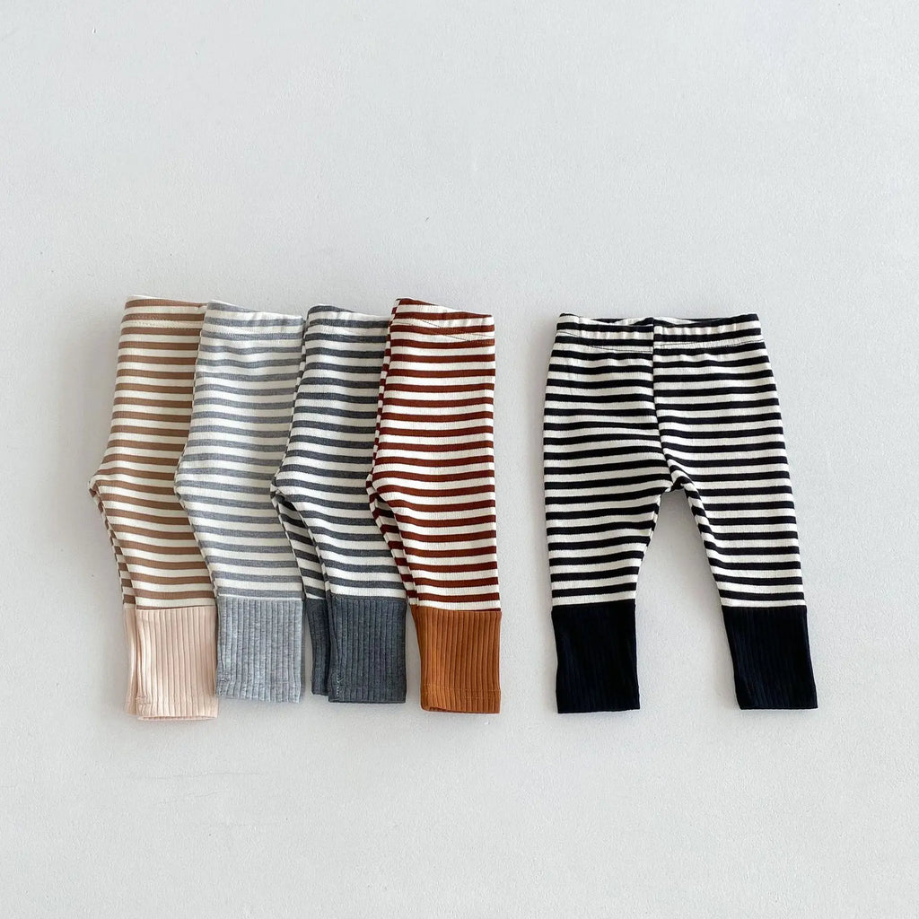 Autumn Newborn Infant Baby Boy Girls Candy Color Leggings Splice Striped Pants Fashion Baby Clothing