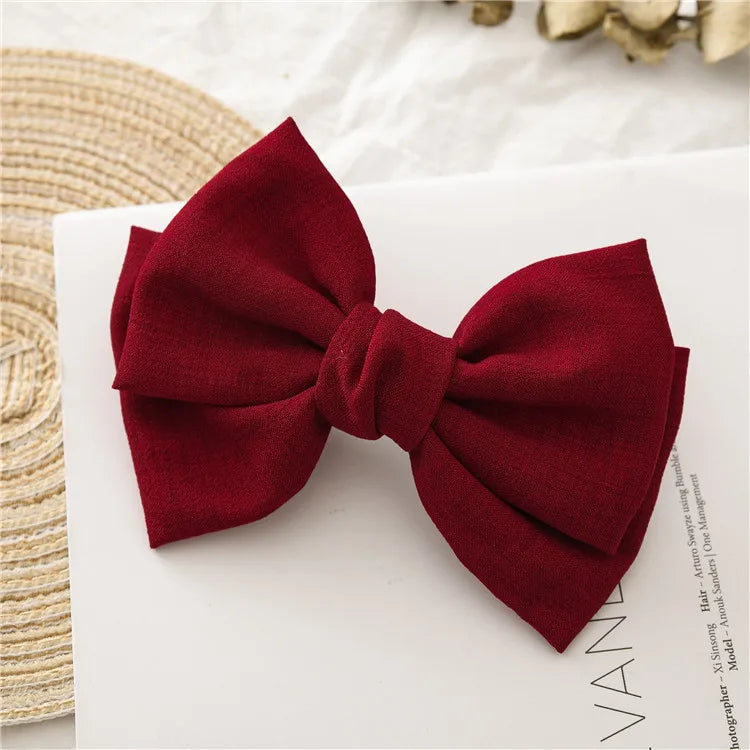 Children Bow Hair Clips Baby Girls Sweet Princess Hairpin Solid Color Spring Hairpin Fabric Barrettes Kids Hair Accessories
