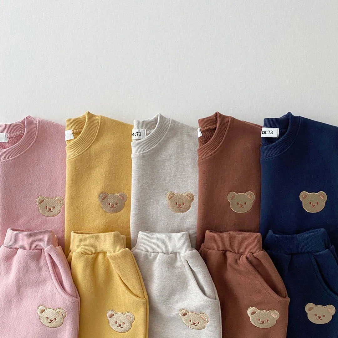 Conjuntos de ropa de otoño para bebés niños y niñas, conjunto de ropa para bebés, sudadera deportiva con oso y pantalones, 2 piezas, trajes