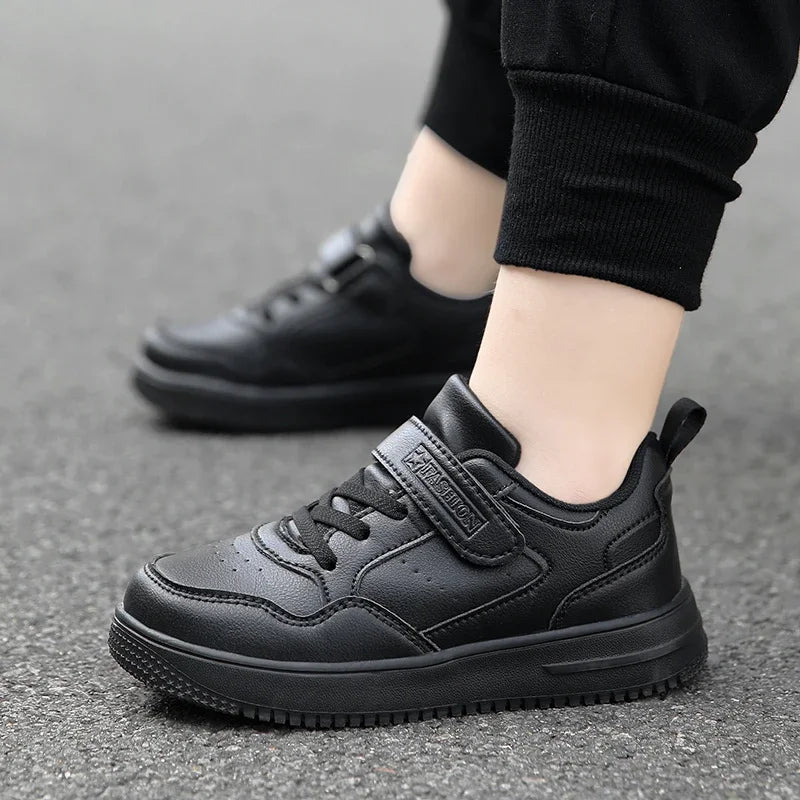 Boys Shoes Sneakers Leather Children Comfortable Flat Shoes Black White Shoes for Kids Girls School Walking Footwear Non Slip