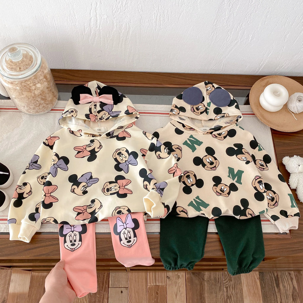 Cute Minnie Hoodies Suit For Girl Clothes Autumn Loose Fashion Popular Children Long Sleeve Tracksuits Tops Trousers 1 2 3 4 5y
