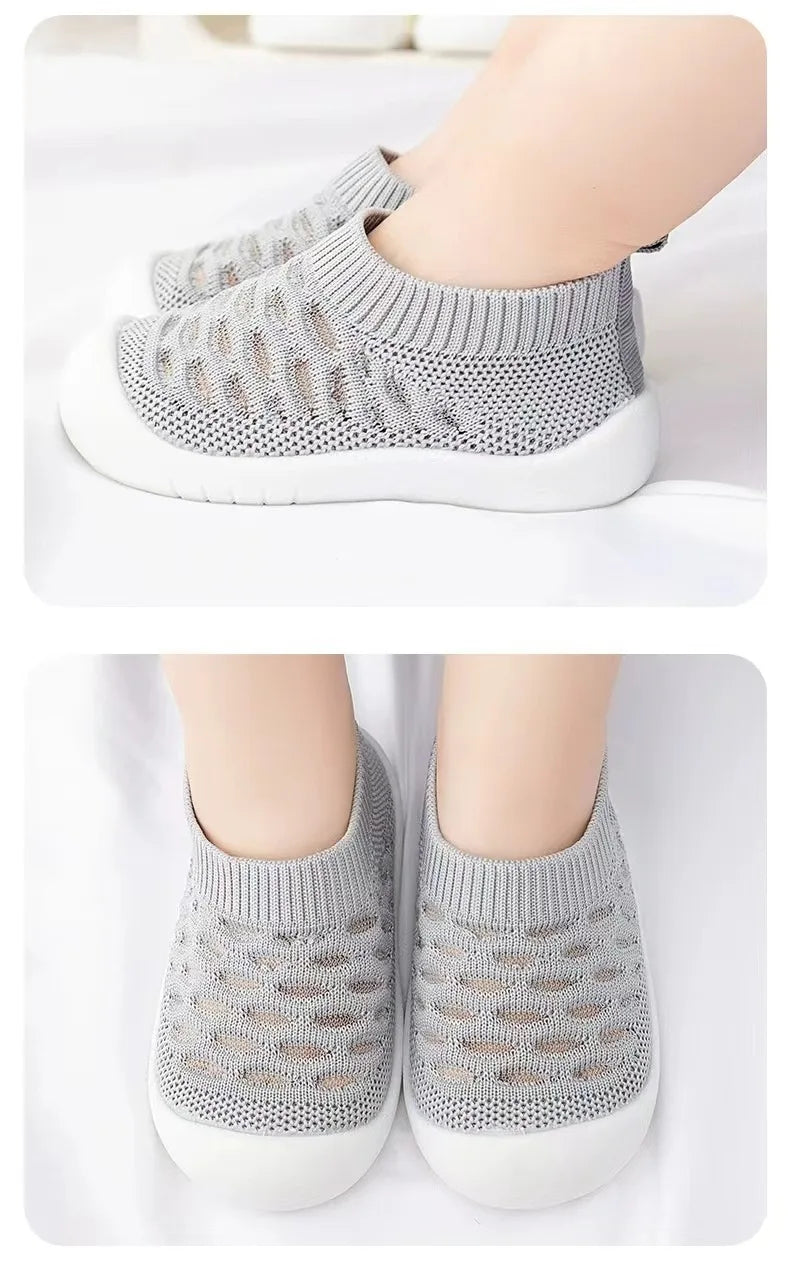 Baby Shoes Anti-slip Breathable Infant Crib Floor Socks with Rubber Sole for Children Girls Boys Mesh Shoes Soft Bottom Slippers