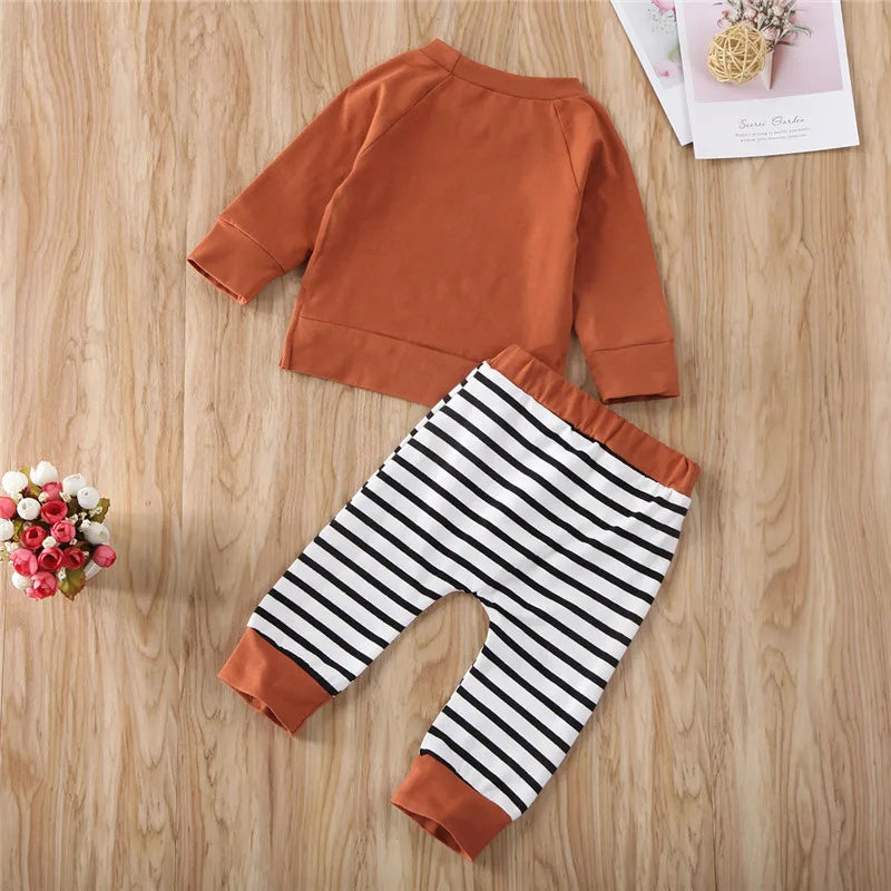 0-24months Boys infant Clothing Set Solid Brown shirt Top Pants Outfits for baby boys