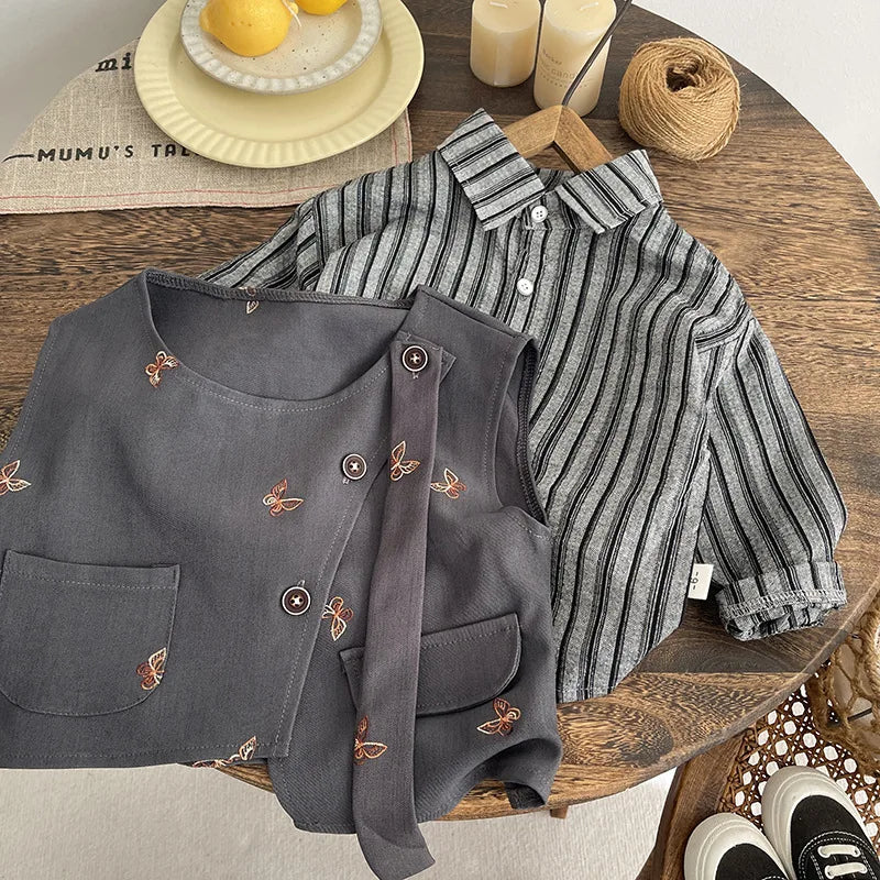Conjuntos de Ropa para Niños Primavera Otoño 2026 Chaleco de Moda Infantil Camisas Pantalones 3 Piezas Traje de Fiesta para Bebé Niño Trajes Niños Cumpleaños Conjunto 5