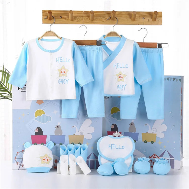 18piece/set Newborn Baby Clothes For Girls Boys Pants Sets Cotton Spring Autumn Soft Infant Boy Clothing New born Print Hat Bibs