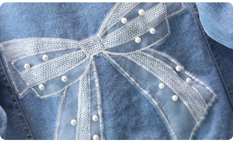 2-9 Years Babi Girls Denim Jacket New Fashion Baby Kids Jean Coats For Girls Cute Lace Bow Design Children Outerwear Clothing