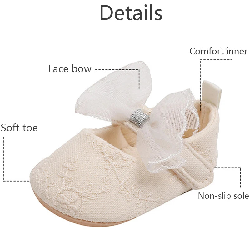 Baby Girls Shoes Toddler First Walkers Soft Non-Slip Sole Floor Princess Bow Newborn Shoes For Baby Girls For 0-18Months
