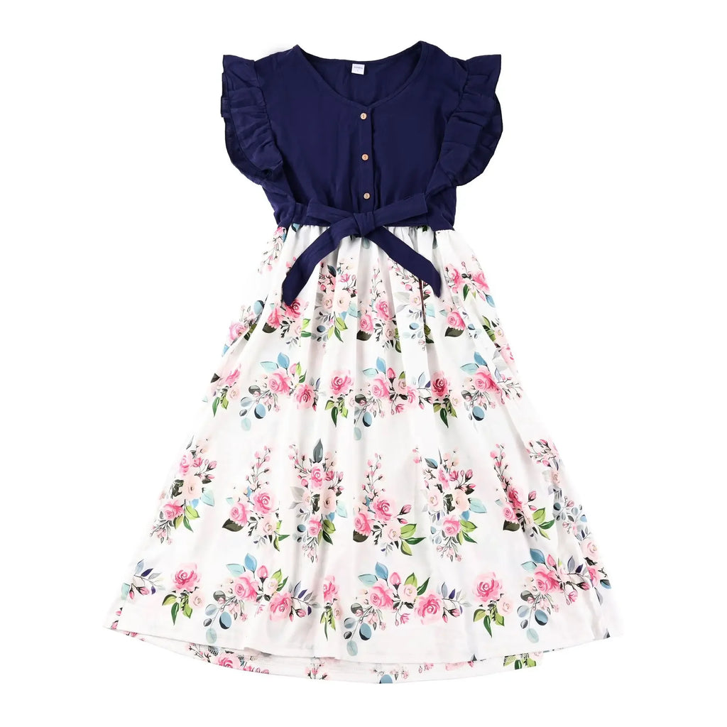 Mother Daughter Macthing Dresses Family Set Flower Mom Mum Baby Mommy and Me Clothes Fashion Cotton Dress Women Girls Outfits