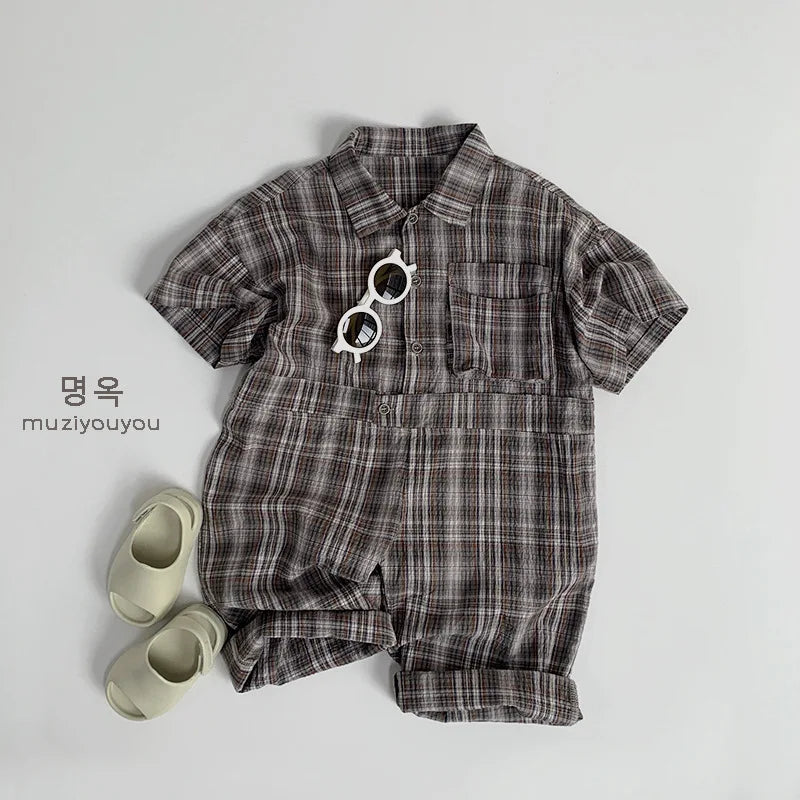 Children's Clothing Jumpsuit 2025 Spring/summer New Item for Boys and Girls, Thin Plaid Jumpsuit for Babies, Children's Pants