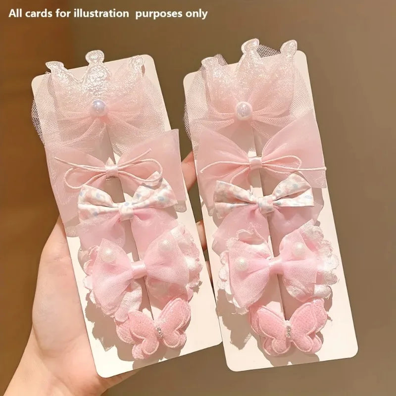 10 Stück süße rosa Haarnadeln, niedliche und vielseitige Kronen-Schleifen-Pony-Haarspangen, Kinder-Baby-Haarschmuck-Set für Mädchen