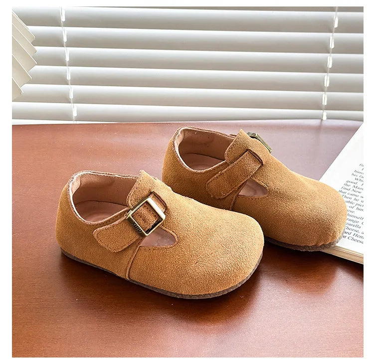 Baby Single Leather Shoes Boys Girls Candy Color Spring Flats Children Metal Buckle Design Genuine Leather Flats For School