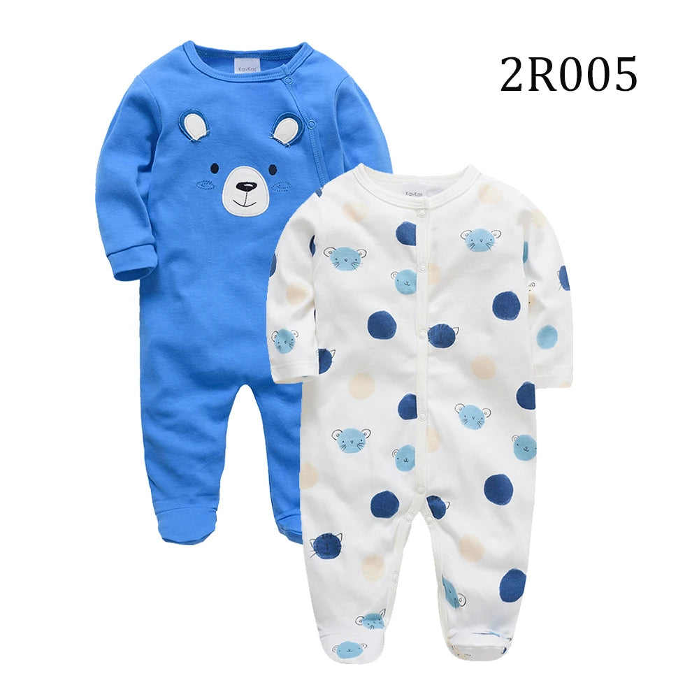 KAVKAS 1/2/3 Pcs Baby Boys Rompers Cartoon Print Overalls Cotton Infant Clothing Kids Jumpsuit Newborn Pajimas 0-3 Months