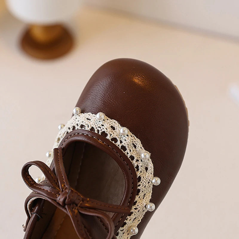 Little Girl'S Leather Shoes Ruffles Retro Style Adorable Kids Flat Shoe Spring Versatile Three Colors Fashion Children Mary Jane