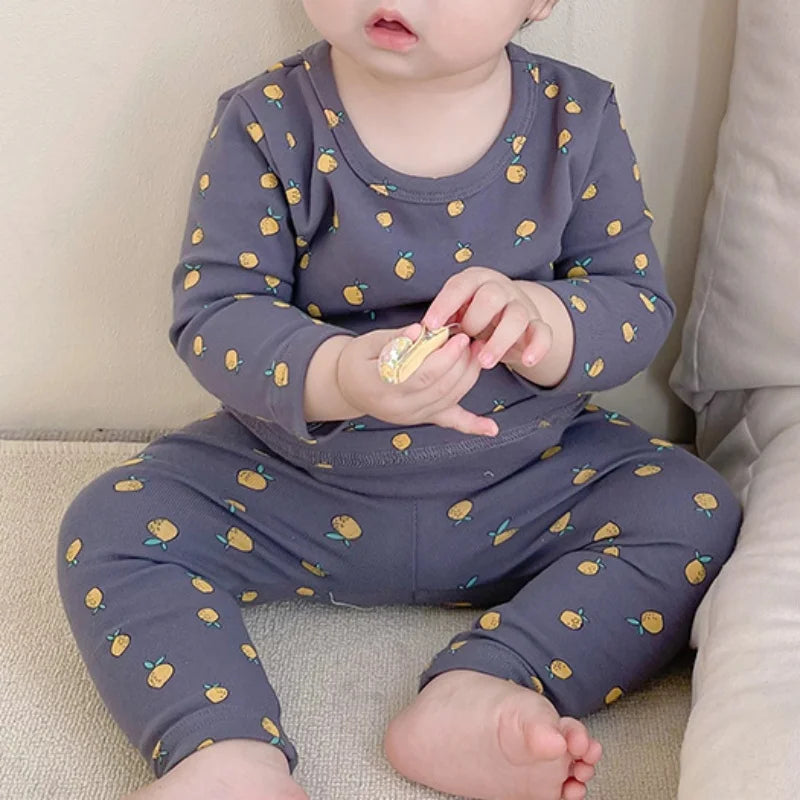 Conjuntos de pantalones cálidos de algodón de cintura alta + blusa de manga larga con cuello redondo, trajes de ropa interior para bebés, niños y niñas, pijamas nuevos y lindos de 0 a 3 años