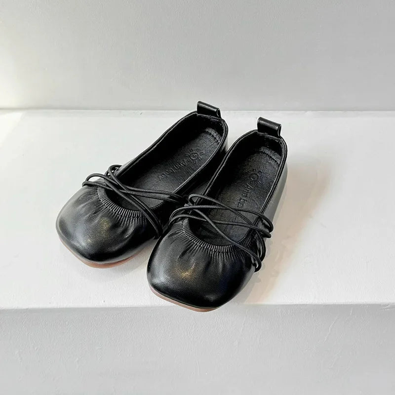 Baby Girls Leather Shoes Soft Princess Ruffles Pleated Mules Kids Casual Flats Slip-on 2025 Autumn New Children's Dress Shoes