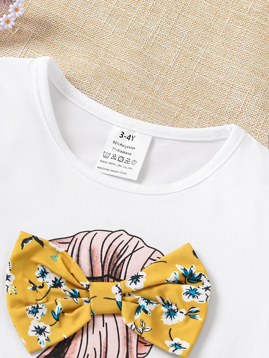 Conjunto de 2 piezas de verano para niña: camiseta con estampado de dibujos animados y pantalones rectos florales, ropa infantil transpirable, atuendo informal de moda.